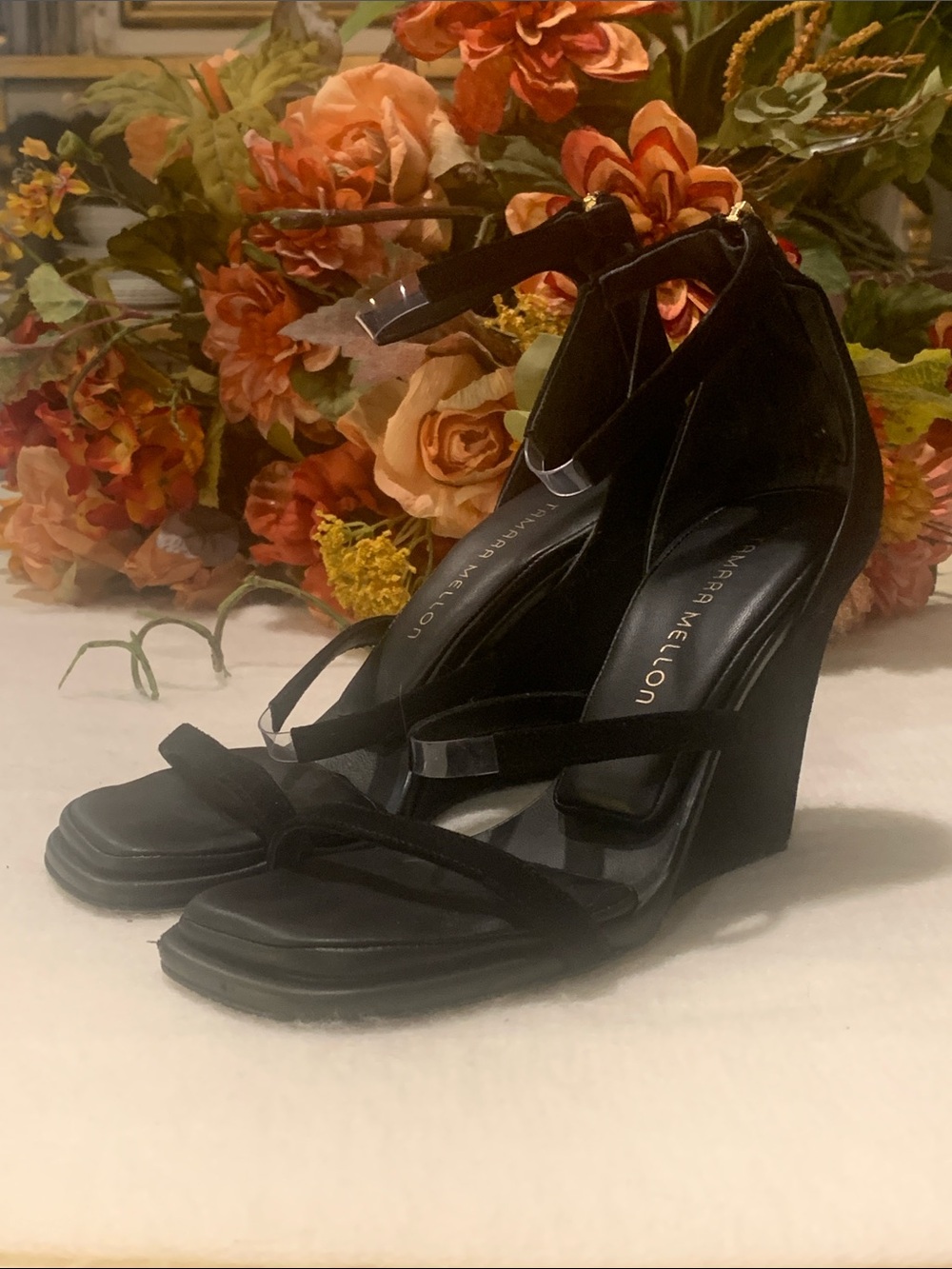 Tamara Mellon black wedge heels size 8